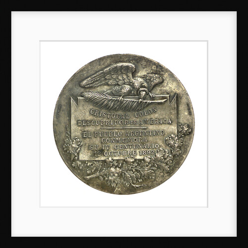 Medal commemorating the 400th anniversary of the discovery of America, 1892; reverse by unknown