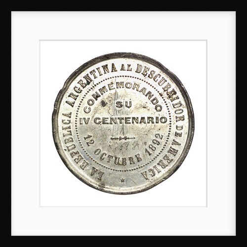Medal commemorating the 400th anniversary of the discovery of America, 1892; reverse by Pdesta Bros