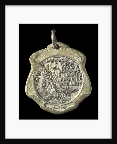 Badge commemorating the hoisting of the flag on the Rosario gunboat; reverse by C. Rossi