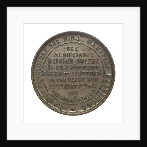 Medal commemorating the N.D.L. Steamer 'Baltimore'; reverse by unknown