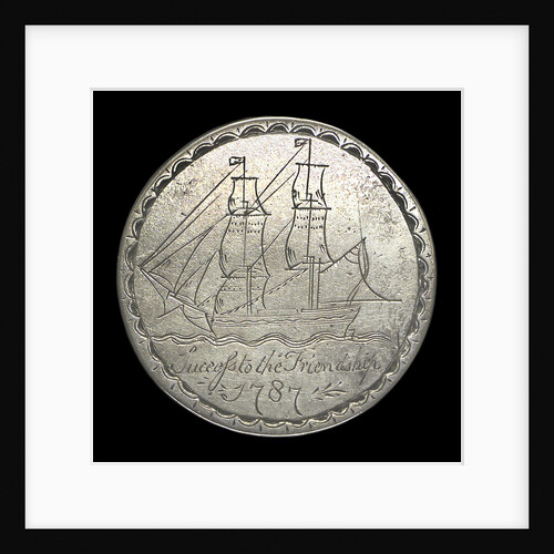 Engraved commemorative coin depicting convict ship 'Friendship'; obverse by unknown