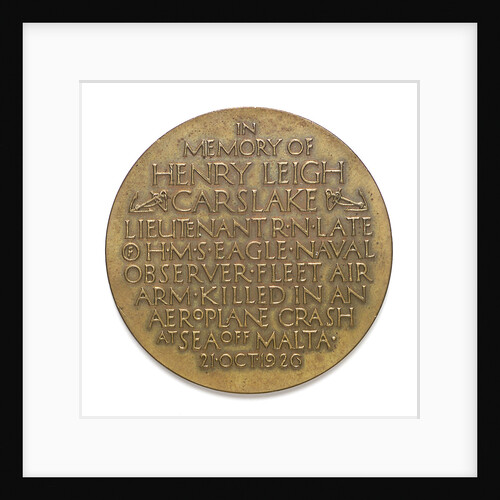 Medal commemorating the death of Lieutenant Henry Leigh Carslake, 1926; reverse by P. Metcalfe
