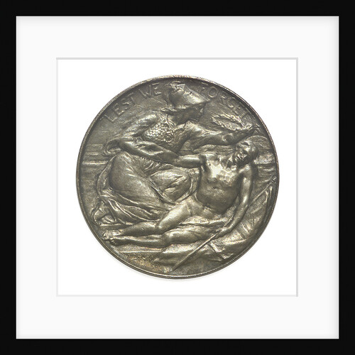 Commemorative medal bearing the words 'Lest We Forget'; obverse by A. Drury