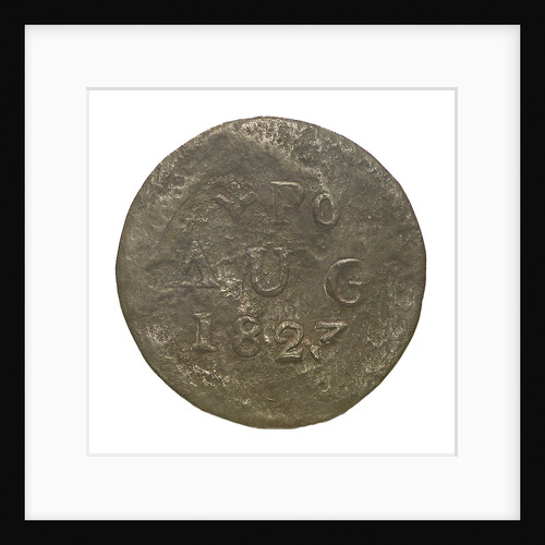Token decorated with a broad arrow and inscription: 'PO AUG 1823'; obverse by unknown