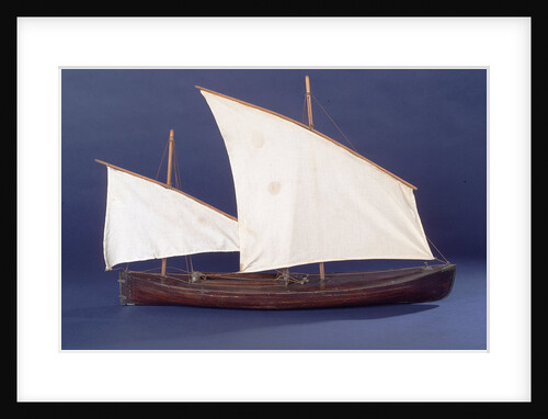 Full hull model, two masted open boat, starboard broadside by Unknown