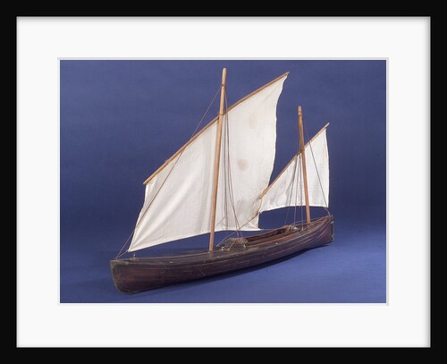 Full hull model, two masted open boat, port by unknown