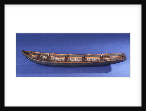 Four man rowing curragh, port broadside by unknown