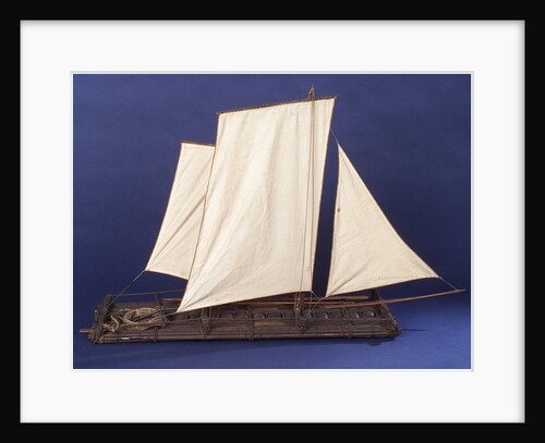 Full hull model, sailing liferaft, starboard broadside by unknown