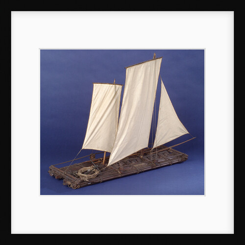 Full hull model, sailing liferaft, starboard stern quarter by unknown
