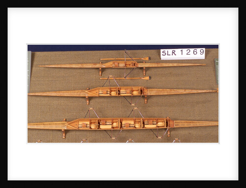 Full hull model, 2 oared single skull, port broadside by unknown