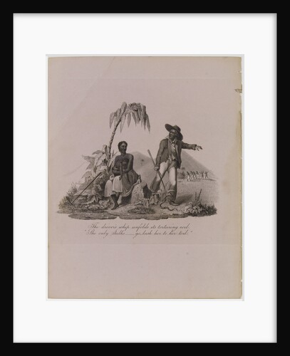 Engraving with the caption: 'The driver's whip unfolds its torturing coil./She only sulks -- go lash her to her toil.' by unknown