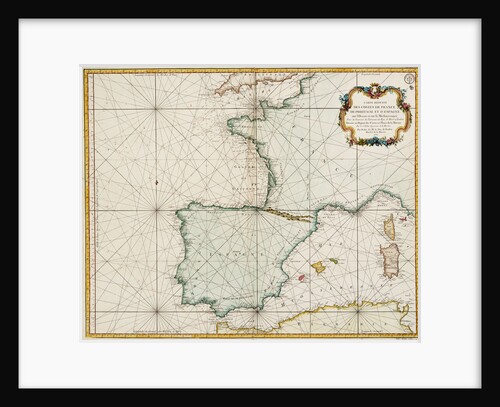 Chart of western Europe showing Paris meridian as the Prime by Jacques Nicolas Bellin