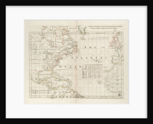 Chart of the Atlantic Ocean, with the British, French & Spanish settlements in North America and the West Indies by Thomas Jefferys