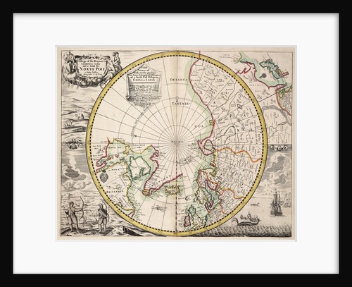Polar projection map with Arctic Circle by John Seller