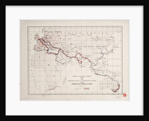 General map of telegraph lines between Europe, India, Australia, and China by Oriental Telegraph Company Ltd