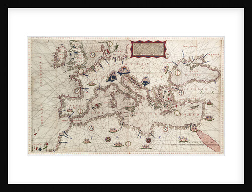 Chart of Mediterranean, Black and Caspian Seas, 16th century by Paulo Forlani