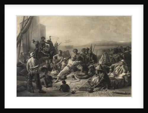 'Scene on the Coast of Africa': slaves and slave masters await transport abroad. by C. E. Wagstaff