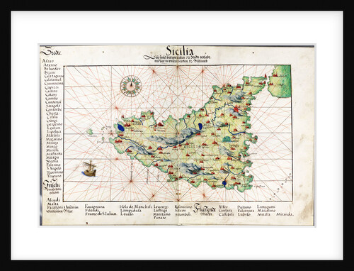 Chart of Sicily, 1554 by Battista Agnese