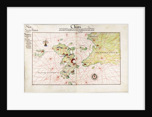 Chart of Chius (Chios, Greece), 1554 by Battista Agnese