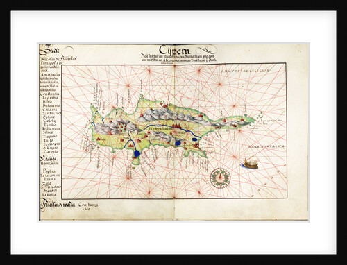 Vellum chart of Cyprus, 1554 by Battista Agnese