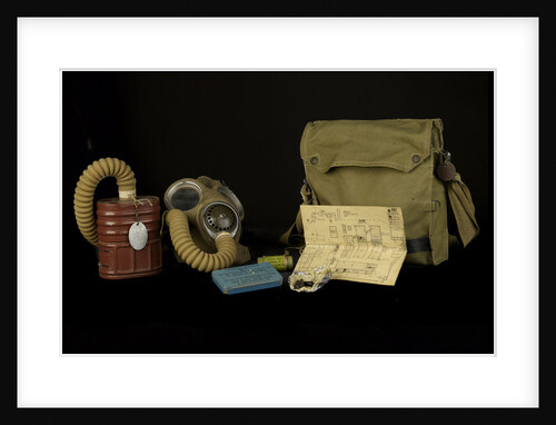 Non-regulation gas mask bag and contents by unknown