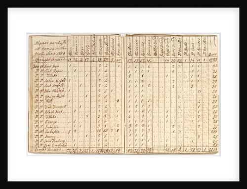 Account book dated 1759; includes list of negroes purchased at Bonny by unknown