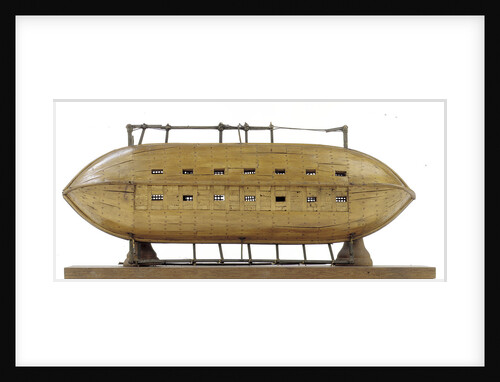 Full hull model, 16-oar outrigger lifeboat, underside by unknown