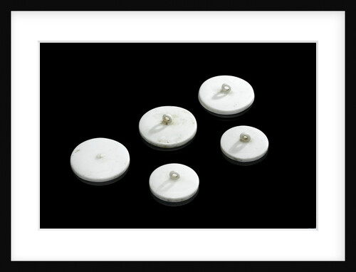 Three large and two small crucible lids by unknown