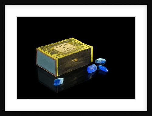 Matchbox containing eighteen copper sulphate crystals by unknown