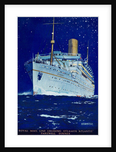 Front cover of menu from steamer 'Atlantis', farewell dinner by Kenneth D. Shoesmith