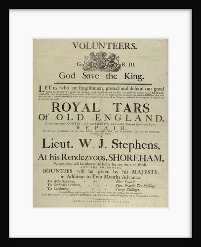 'Royal Tars of Old England', a recruitment poster for volunteers by W. & A. Lee