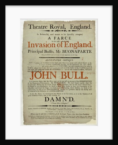 Anti-French invasion propaganda poster by Matthew Boulton