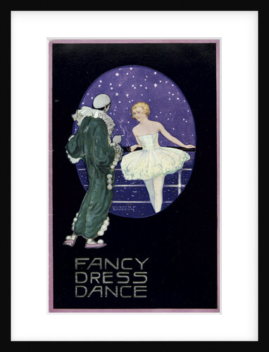Front cover of menu from RMSP 'Araguaya': fancy dress dance, depicting ballerina and perriot by Kenneth D. Shoesmith