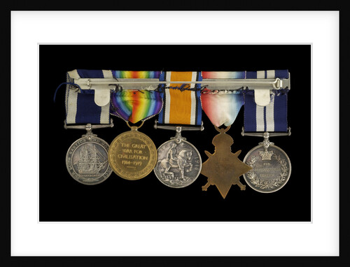 Medals awarded to Chief Petty Officer A. G. Clarke DSM (reverse, r to l, MED1095-1104) by B. Mackennal