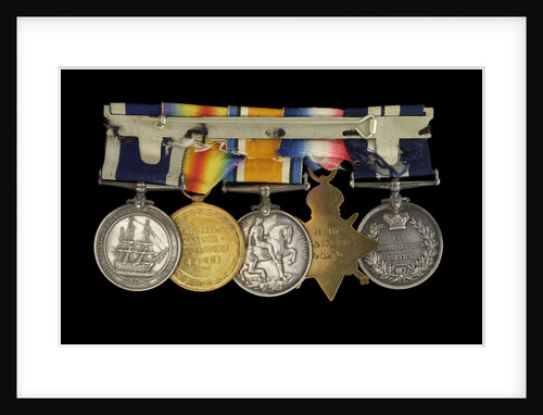Medals awarded to Able Seaman R. J. Squires DSM (reverse, r to l, MED2591-2595) by B. Mackennal