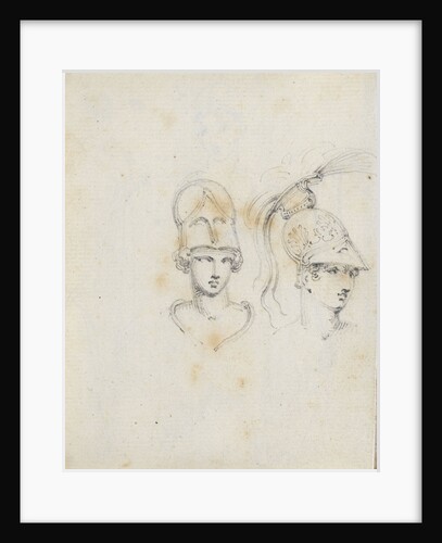A study of two heads wearing different helmets (verso) by Thomas Baxter