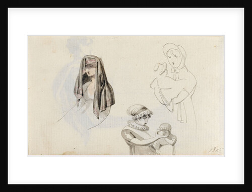 A woman with a draped head and two studies of a woman with a child, possibly Horatia (verso) by Thomas Baxter
