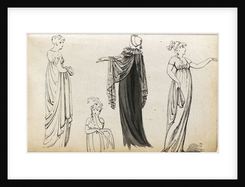Three full-length figures of an elegant woman or women and a seated woman (verso) by Thomas Baxter