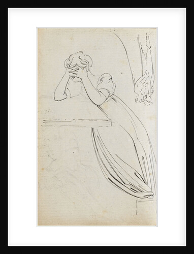 A woman kneeling at a table and a man and a woman walking, probably Horatio and Charlotte Nelson (verso) by Thomas Baxter