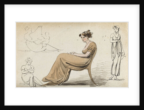 A young woman seated in a chair and other figure studies (verso) by Thomas Baxter