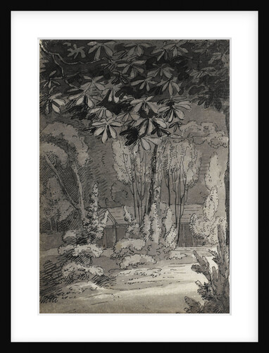 A view through trees towards a single-storey building (verso) by Thomas Baxter