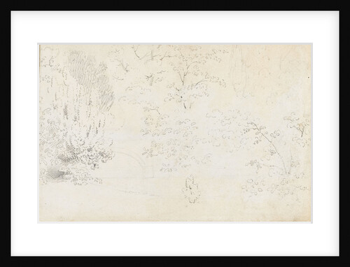 A study in graphite of the bridge and trees from the west (verso) by Thomas Baxter