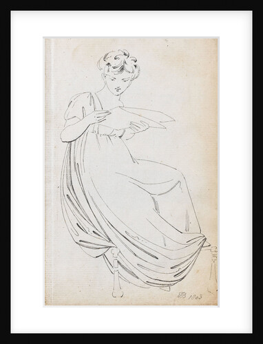A young woman sitting on a couch reading (recto) by Thomas Baxter