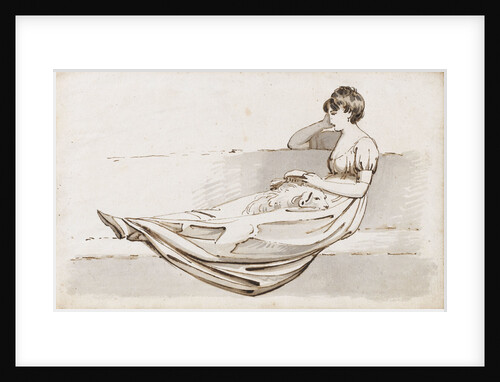 A young woman reclining on a sofa reading a book, possibly one of the Connors, Emma's cousins by Thomas Baxter