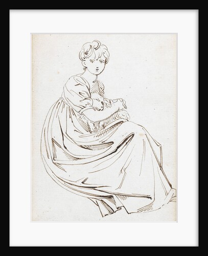 A young woman seated or crouching holding a dog in her lap, possibly Charlotte Nelson by Thomas Baxter