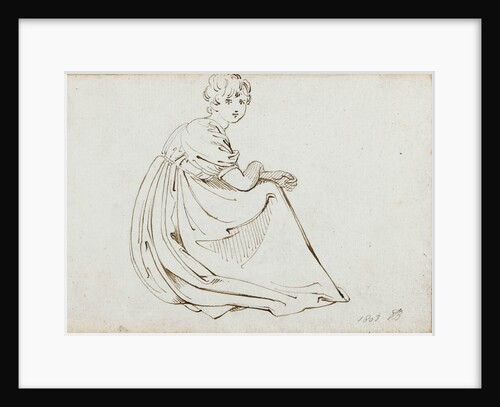 A young woman in a long dress crouching by Thomas Baxter