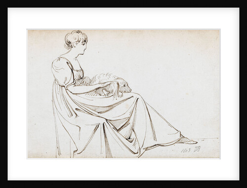 A young woman seated with a dog on her lap by Thomas Baxter