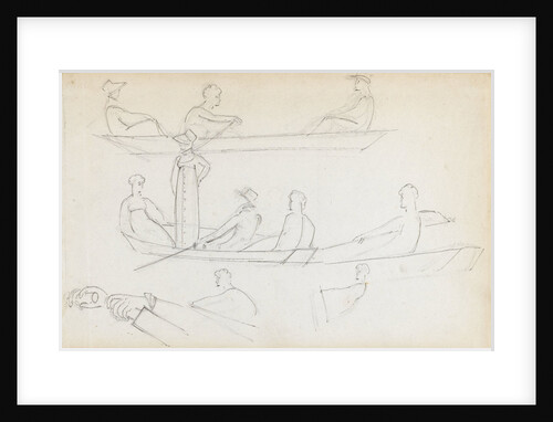 Studies of people in a rowing boat in the river at Merton Place (recto) by Thomas Baxter