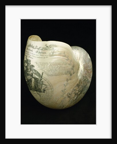Engraved nautilus shell commemorating Nelson's victories by C. H. Wood