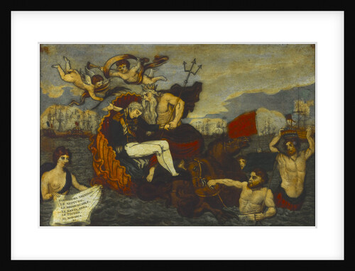 Neptune drawn by Sea Horses, and preceded by Tritons bearing Emblematic Devices supporting his favourite son Admiral Lord Nelson in his Last Moments' by Stampa & Son